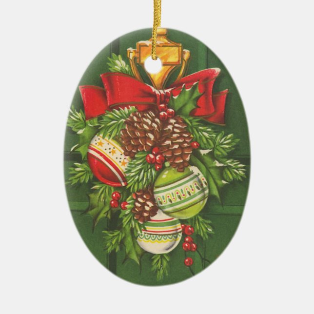 Vintage Christmas Bauble Customisable Ceramic Ornament (Front)