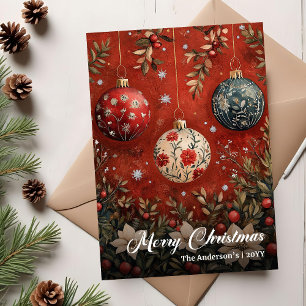 Vintage Christmas Baubles Elegant Greeting Card