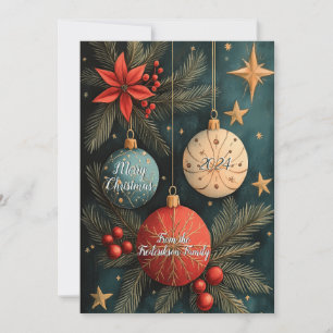 Vintage Christmas Baubles Flat Holiday Card