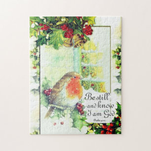 Vintage Christmas "Be Still and Know" Bible Verse Jigsaw Puzzle