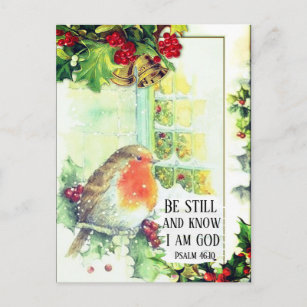 Vintage Christmas "Be Still and Know" Bible Verse Postcard