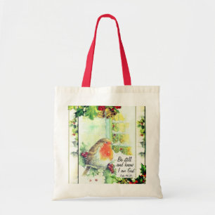 Vintage Christmas "Be Still and Know" Bible Verse Tote Bag