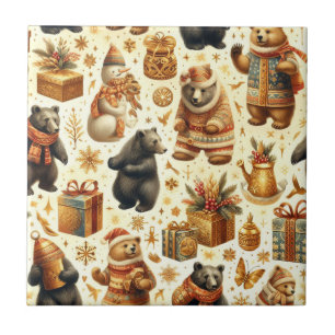 Vintage Christmas Bear Ceramic Tile