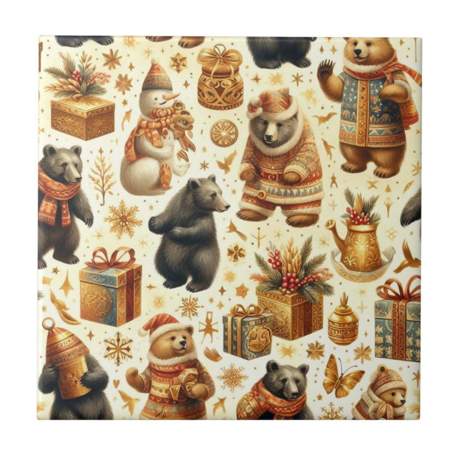 Vintage Christmas Bear Ceramic Tile (Front)