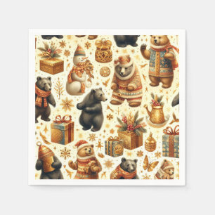 Vintage Christmas Bear Napkin