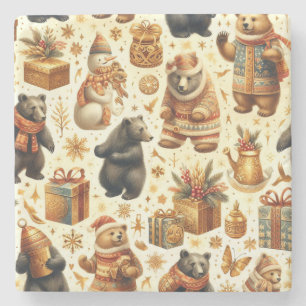Vintage Christmas Bear Stone Coaster