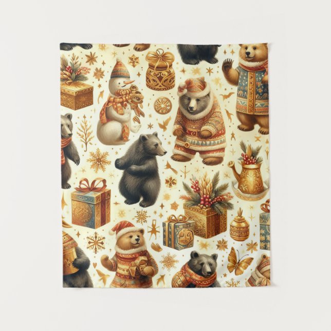Vintage Christmas Bear Tapestry (Front)