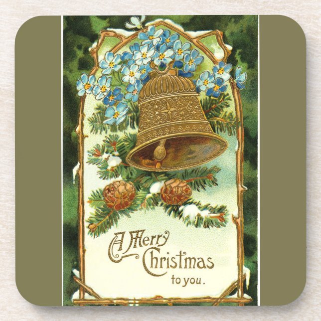 Vintage Christmas Bell and Pinecones Coaster (Front)