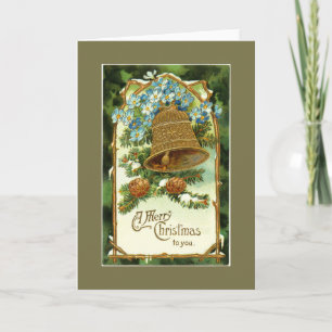 Vintage Christmas Bell and Pinecones Greeting Card