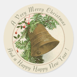 Vintage Christmas Bell (Evergreen)  Classic Round  Sticker