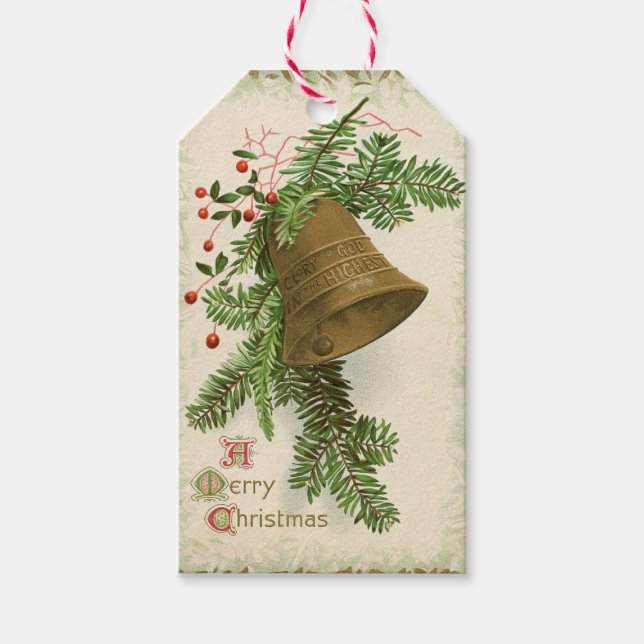 Vintage Christmas Bell (Evergreen) Gift Tag (Front)