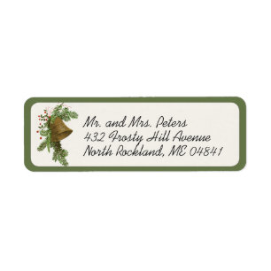 Vintage Christmas Bell (Evergreen) Holiday Label Return Address Label