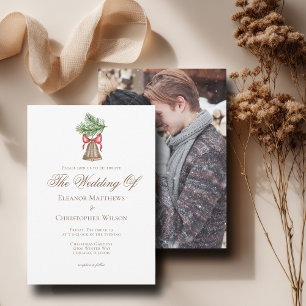 Vintage Christmas Bell Holiday Photo Wedding Invitation