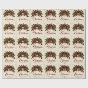 Vintage Christmas Bell Pine Branch Christmas style Wrapping Paper