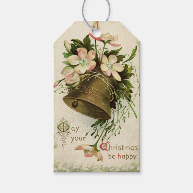 Vintage Christmas Bell (Pink Floral) Gift Tag (Front)