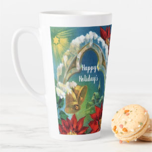 Vintage Christmas Bells and Red Poinsettias Latte Mug