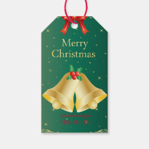 Vintage Christmas bells and red ribbons Gift Tags