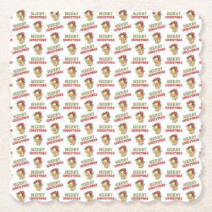 Vintage Christmas Bells & Merry Christmas Pattern Paper Coaster