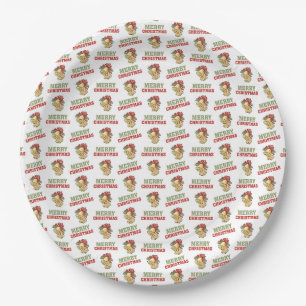 Vintage Christmas Bells & Merry Christmas Pattern Paper Plate
