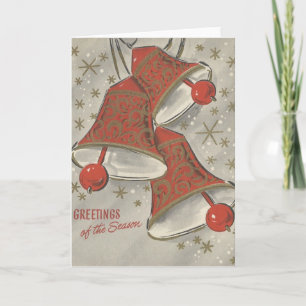 Vintage Christmas Bells On Silver Holiday Card