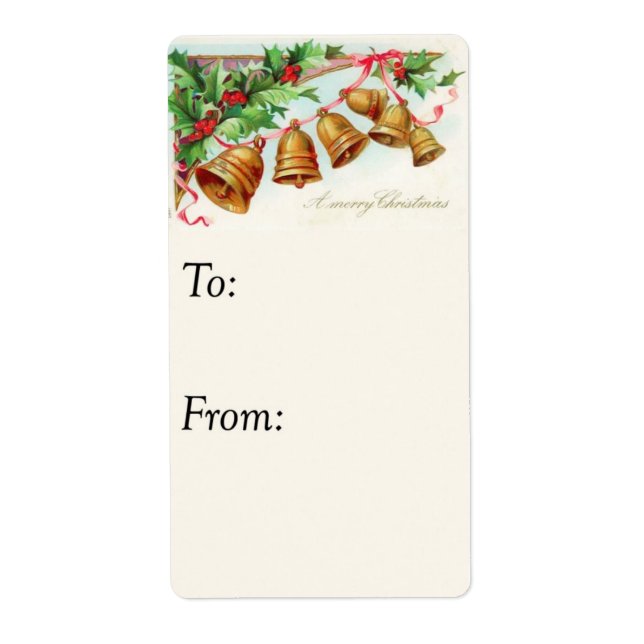 Vintage Christmas Bells Ringing Gift Tag (Front)