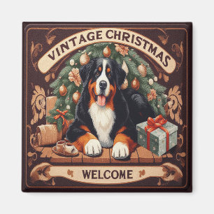 Vintage Christmas Bernese Mountain Dog Welcome Magnet