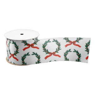 Vintage Christmas Berry Wreath Holiday  Satin Ribbon