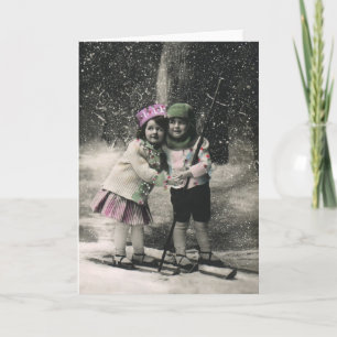 Vintage Christmas, Best Friends on Skis Holiday Card