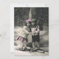 Vintage Christmas, Best Friends on Skis Invitation
