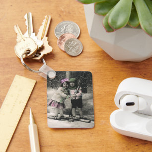 Vintage Christmas, Best Friends on Skis Key Ring