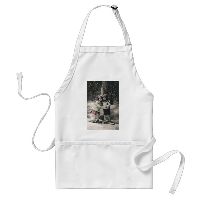 Vintage Christmas, Best Friends on Skis Standard Apron (Front)