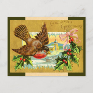 Vintage Christmas Bird Postcard