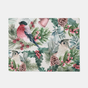 Vintage Christmas Birds and pines floral pattern Doormat