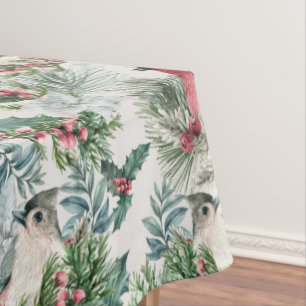 Vintage Christmas Birds and pines floral pattern Tablecloth