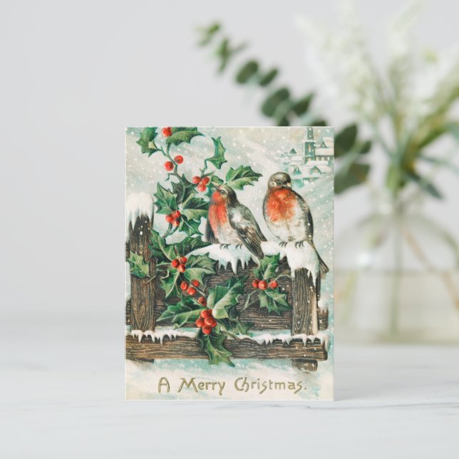 Vintage Christmas birds Holiday Postcard (Standing Front)