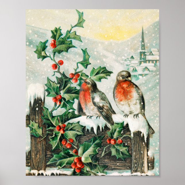 Vintage Christmas birds Holiday  Poster (Front)