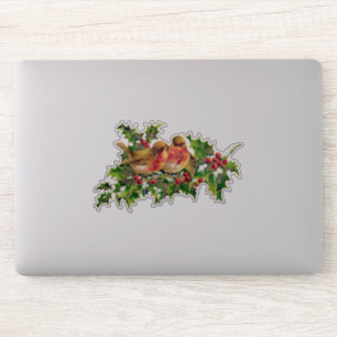 Vintage Christmas Birds Holly Faux Gold