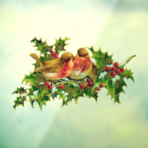 Vintage Christmas Birds Holly Faux Gold