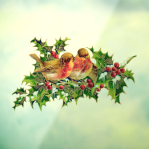 Vintage Christmas Birds Holly Faux Gold