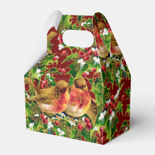 Vintage Christmas Birds Holly Faux Gold Pattern Favour Box