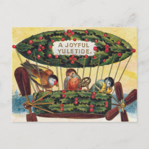 Vintage Christmas - Birds in a Airship Holiday Postcard