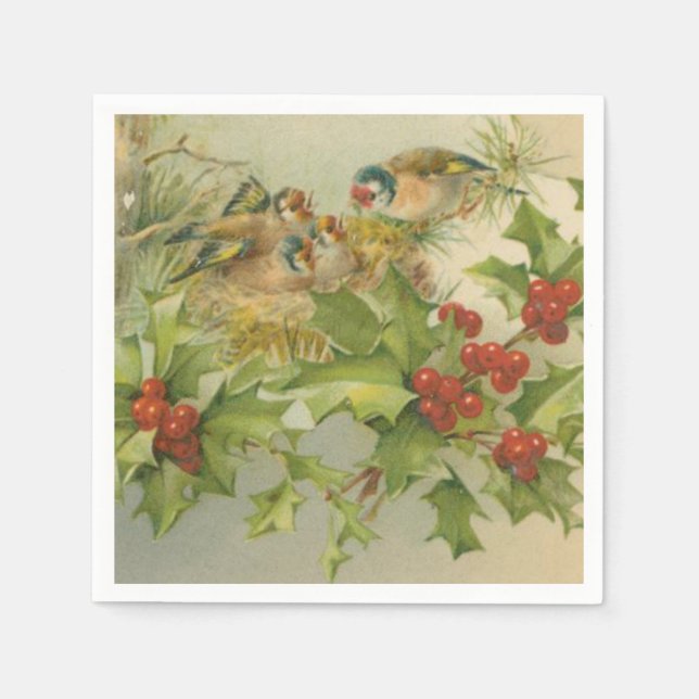 Vintage Christmas Birds Nest Napkin (Front)