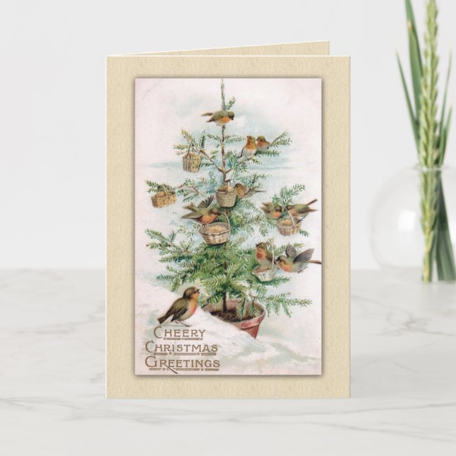 Vintage Christmas Birds Trim the Tree Holiday Card (Front)