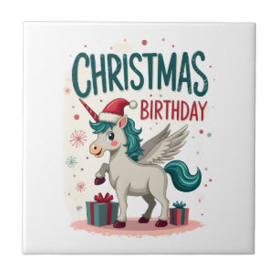 Vintage Christmas Birthday Girl Unicorn Cute Holid Ceramic Tile