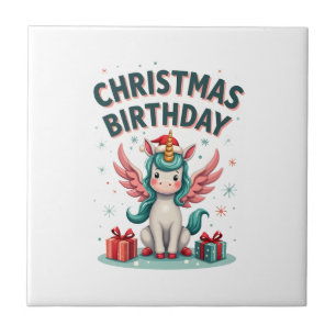 Vintage Christmas Birthday Girl Unicorn Cute Holid Ceramic Tile