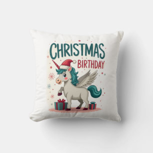Vintage Christmas Birthday Girl Unicorn Cute Holid Cushion