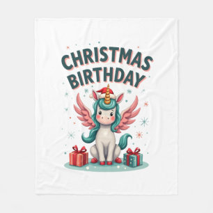 Vintage Christmas Birthday Girl Unicorn Cute Holid Fleece Blanket