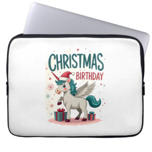 Vintage Christmas Birthday Girl Unicorn Cute Holid Laptop Sleeve