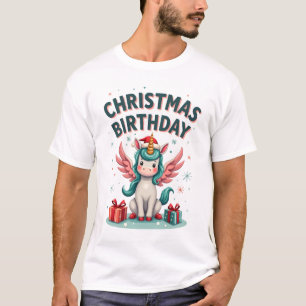 Vintage Christmas Birthday Girl Unicorn Cute Holid T-Shirt