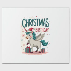 Vintage Christmas Birthday Girl Unicorn Cute Holid Wrapping Paper